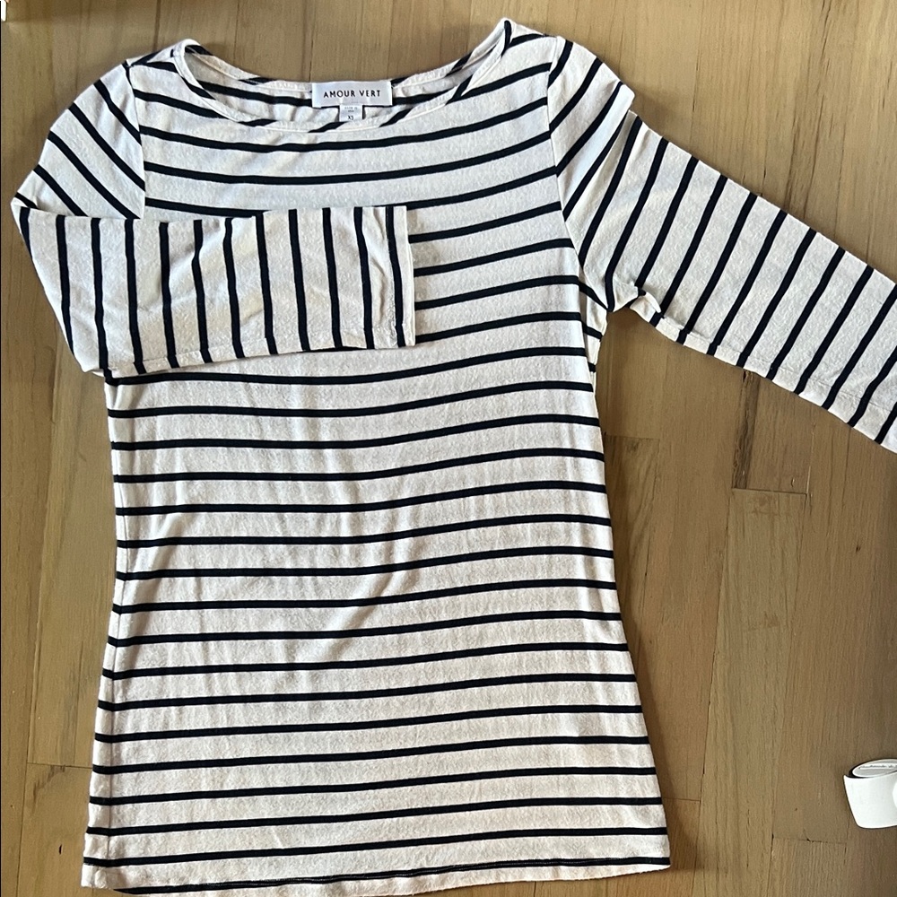 Amour Vert Francoise Stretch Jersey Top navy, ivory Striped Top